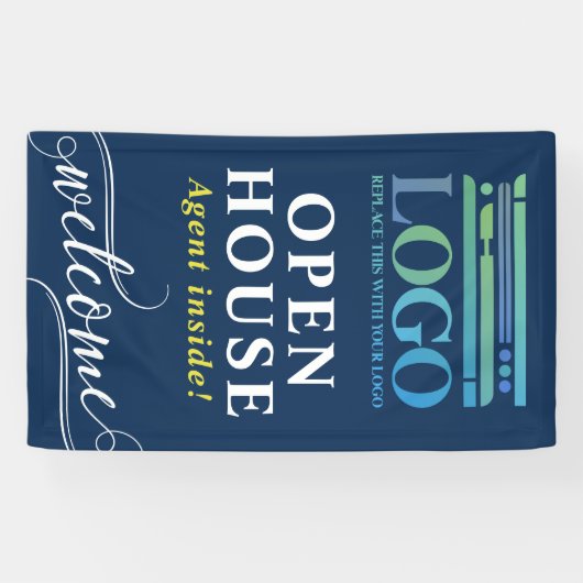 深いブルーオープンハウス不動産仲介業者ロゴウェルカム 横断幕 (横)