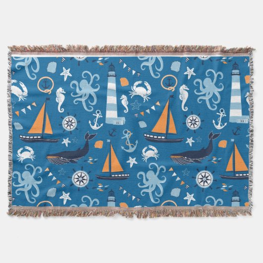深いブルーオールティーズ航海のブランケット スローブランケット (正面)