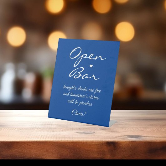 深いブルーシグネチャースクリプトオープンバー 台座サイン