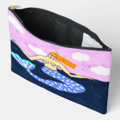 深いブルーシー抽象芸術アートマーメイド アクセサリーポーチ (見開き)