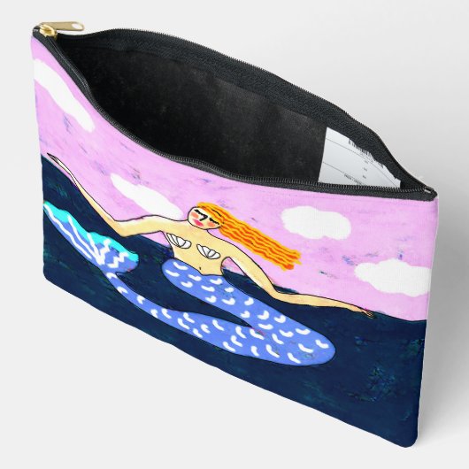 深いブルーシー抽象芸術アートマーメイド アクセサリーポーチ (見開き)