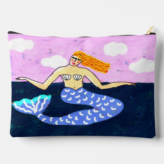 深いブルーシー抽象芸術アートマーメイド アクセサリーポーチ (裏面)