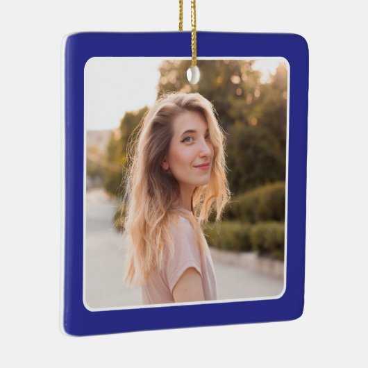 深いブルースクエアフォトダブル縁ど卒業 セラミックオーナメント (右)