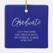 深いブルースクエアフォトダブル縁ど卒業 セラミックオーナメント (裏面)