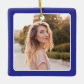深いブルースクエアフォトダブル縁ど卒業 セラミックオーナメント (正面)