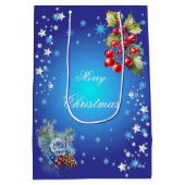 深いブルースターズアンドレッドベリーメリークリスマス ミディアムペーパーバッグ (裏面)