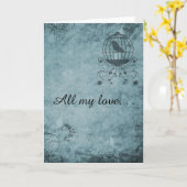 深いブルースチームパンク鳥かごグリーティングカード カード (黄色い花)