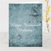 深いブルースチームパンク鳥かご大きなグリーティングカード カード (黄色い花)