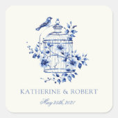 深いブルーチノワセリーヴィンテージ結婚フローラ スクエアシール (正面)