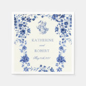 深いブルーチノワセリーヴィンテージ結婚フローラ スタンダードカクテルナプキン (正面)