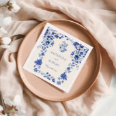 深いブルーチノワセリーヴィンテージ結婚フローラ スタンダードカクテルナプキン