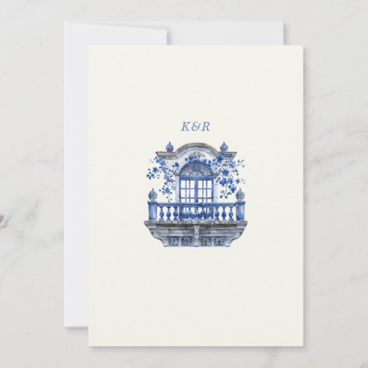 深いブルーチノワセリーヴィンテージ結婚フローラ セーブザデート (裏面)