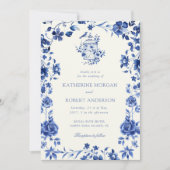 深いブルーチノワセリーヴィンテージ結婚フローラ 招待状 (正面)