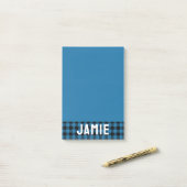 深いブルーバッファローチェックホワイト名 ポストイット (デスク上)