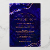 深いブルーパープルゲードバラ金ゴールドゲートモダン 箔招待状 (正面)