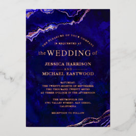 深いブルーパープルゲードバラ金ゴールドゲートモダン 箔招待状