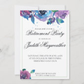 深いブルーパープルトワイライトフローラ退職 招待状 (正面)