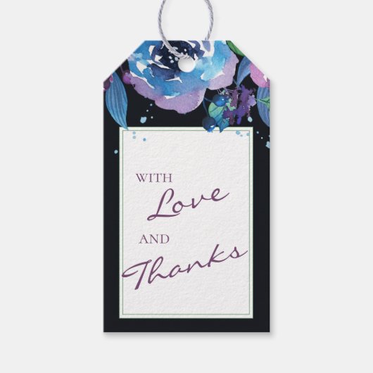 深いブルーパープルムーディトワイライト結婚フローラ ギフトタグ (正面)