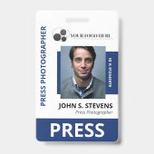 深いブルーフォト&ロゴプレスID バッジ (表面)