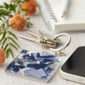 深いブルーフルオライト結晶&フレーク方解石 キーホルダー (正面右)