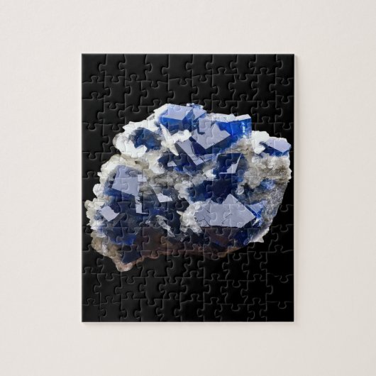 深いブルーフルオライト結晶&フレーク方解石 ジグソーパズル (縦)