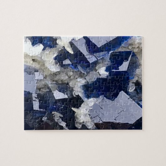 深いブルーフルオライト結晶&フレーク方解石 ジグソーパズル (横)