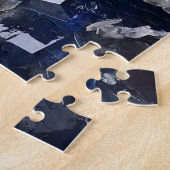 深いブルーフルオライト結晶&フレーク方解石 ジグソーパズル (側面)