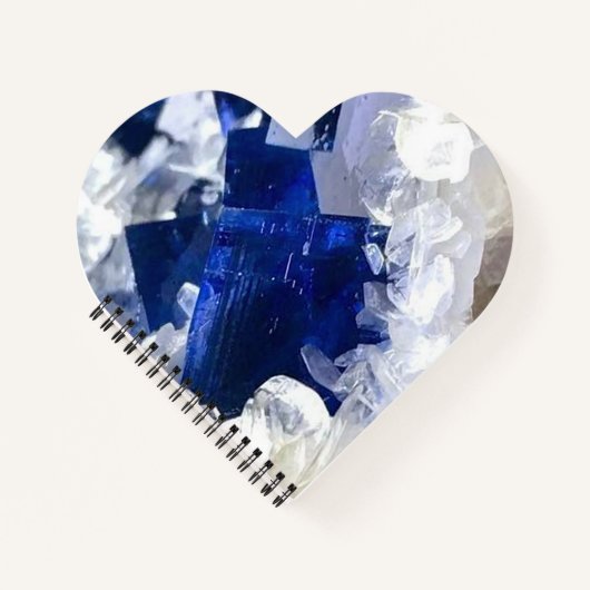 深いブルーフルオライト結晶&フレーク方解石 ノートブック (正面)