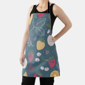 「深いブルーフルーツパターンドエプロン エプロン (インサイチュ)