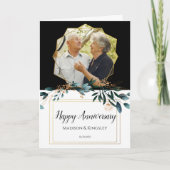 深いブルーフローラエレガント秋の結婚式 サンキューカード (正面)