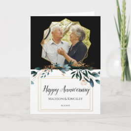 深いブルーフローラエレガント秋の結婚式 サンキューカード