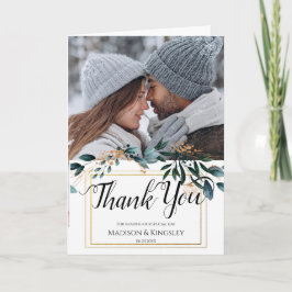 深いブルーフローラエレガント秋の結婚式 サンキューカード