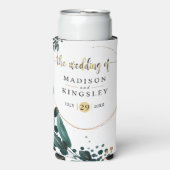 深いブルーフローラエレガント秋の結婚式 スリム缶クーラー (Seltzer正面)