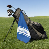 深いブルーホワイトストライプ名モダンモノグラム ゴルフタオル (グリーン)