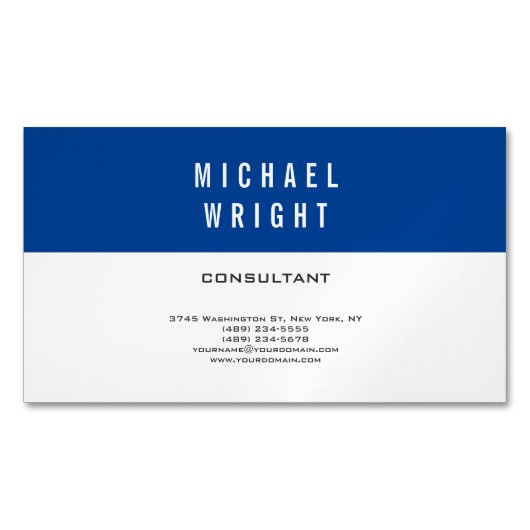 深いブルーホワイトプレーンモダンミニマシンプルリスト マグネット名刺 (正面)