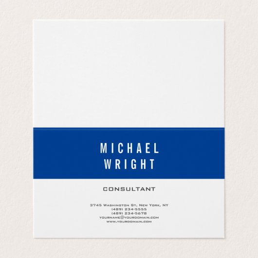 深いブルーホワイトプレーンモダンミニマシンプルリスト 名刺 (外部フラット)