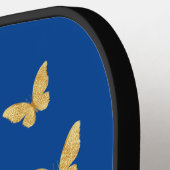 深いブルーホワイト金ゴールドフラワーバタフライミニマル ピックルボールラケット (左詳細)