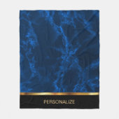 深いブルーマーブルアンド金ゴールド フリースブランケット (正面)