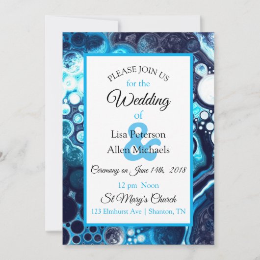 深いブルーマーブルフルードアート招待状 招待状 (正面)