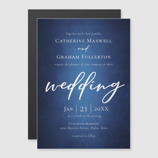 深いブルーミニマルタイポグラフィレイクサイド結婚ズ マグネット招待状 (正面/裏面)