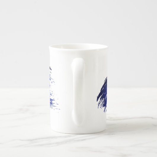 深いブルーメタリック絵を描ストロークの名前の追加 ボーンチャイナマグカップ (裏面)