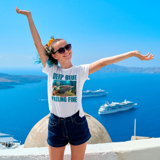 深いブルー感じアンド素晴らしズの人魚とイルカ トライブレンドTシャツ