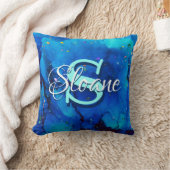 深いブルー水中アルコールインク クッション (ブランケット)