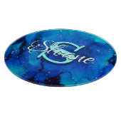 深いブルー水中アルコールイ絵画ンク カッティングボード (角)