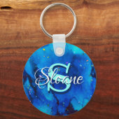 深いブルー水中アルコールイ絵画ンク キーホルダー (正面)