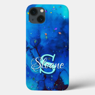 深いブルー水中アルコールイ絵画ンク iPhone 13ケース