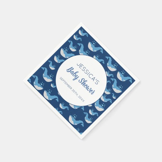 深いブルー海クジラ男の赤ちゃんベビーシャワー スタンダードカクテルナプキン (角)