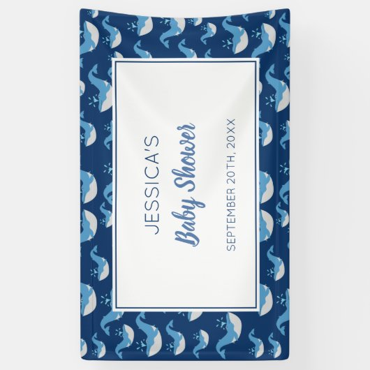 深いブルー海クジラ男の赤ちゃんベビーシャワー 横断幕 (縦)