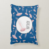 深いブルー海クラゲ模様名前をカスタムする アクセントクッション (裏面(縦))