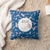 深いブルー海クラゲ模様名前をカスタムする クッション (ブランケット)